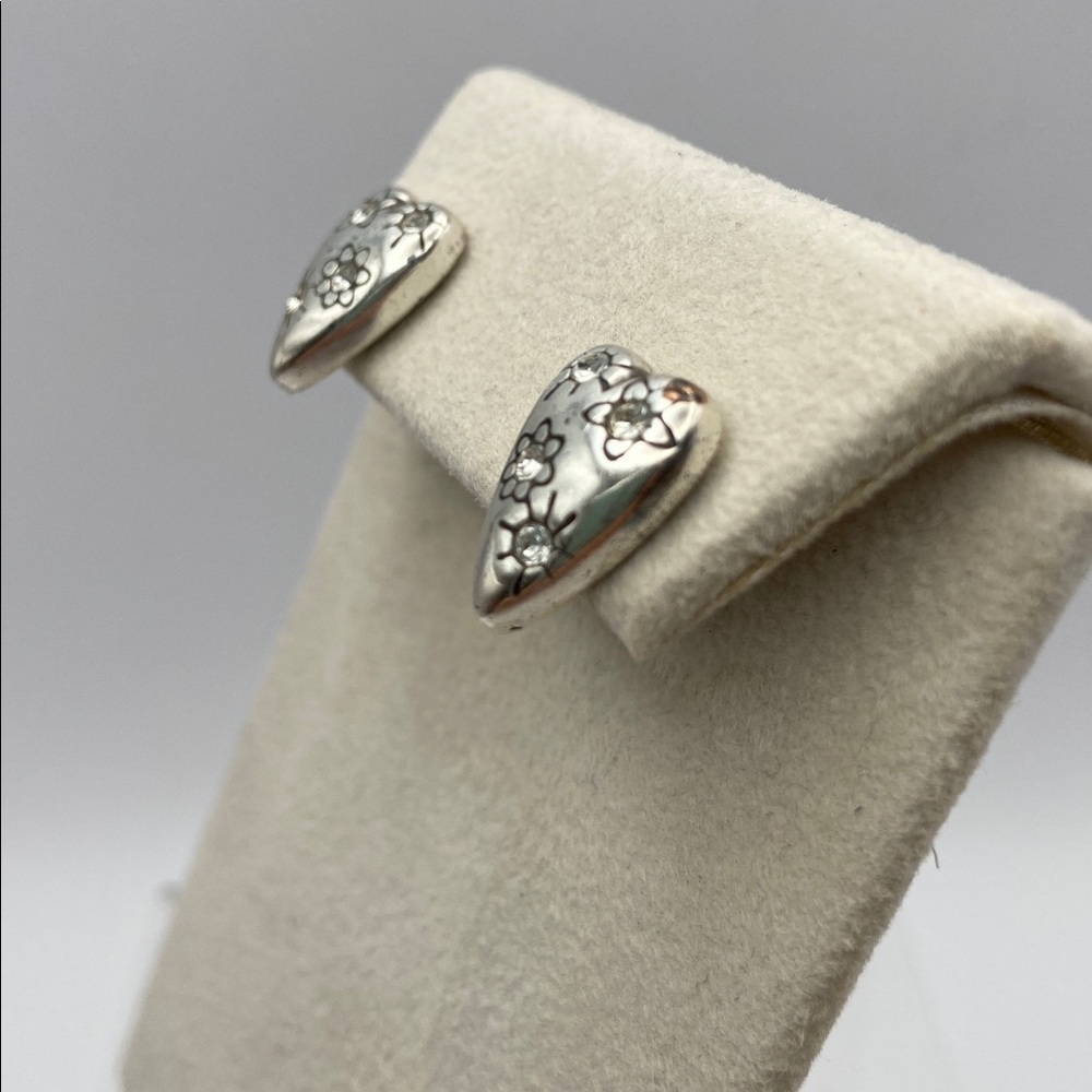 Brighton Crystal Sparkling Heart Silver Earrings Feminine Minimalist New Preppy - Picture 2 of 7